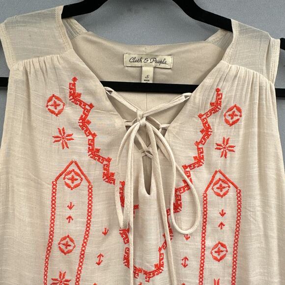 Cloth & People Mini Dress Small Western Embroidered Boho Hippie Cowgirl Neutral - Picture 8 of 16